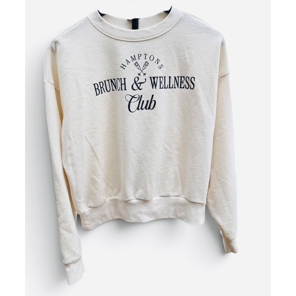 Modern Lux Sweatshirt Women XS Cream GUC Hamptons Brunch Wellness Club Pullover